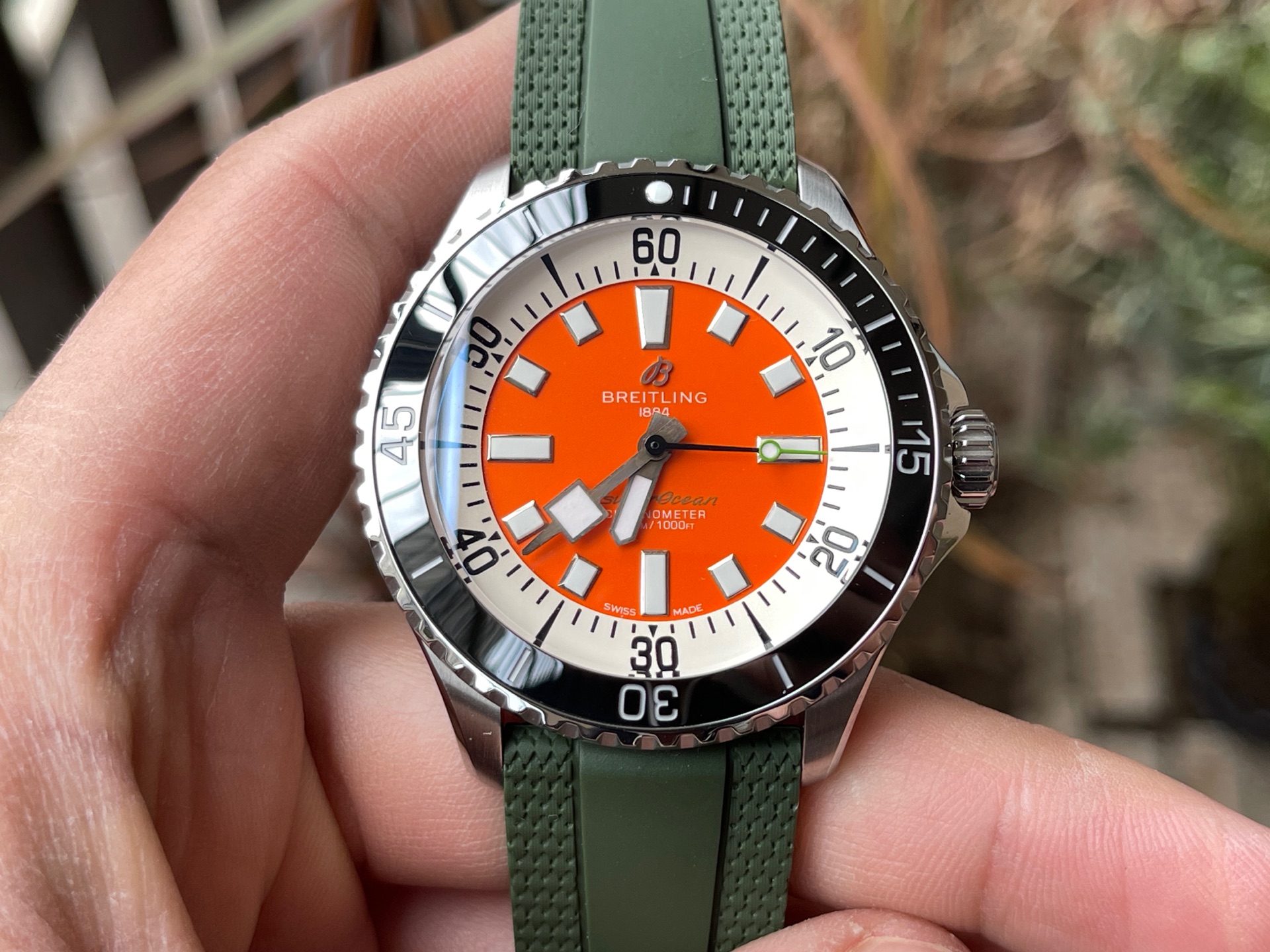 Breitling Superocean Orange Replica 44MM Premium Green Rubber Strap Diver Edition