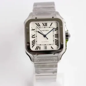 Cartier super clone Santos White Dial Steel Bracelet Premium 40MM