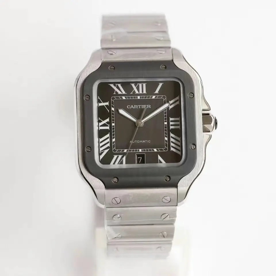 Cartier super clone Santos Brown Dial Steel Bracelet Premium 40MM
