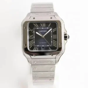 Cartier super clone Santos Black Dial Steel Bracelet Premium 40MM
