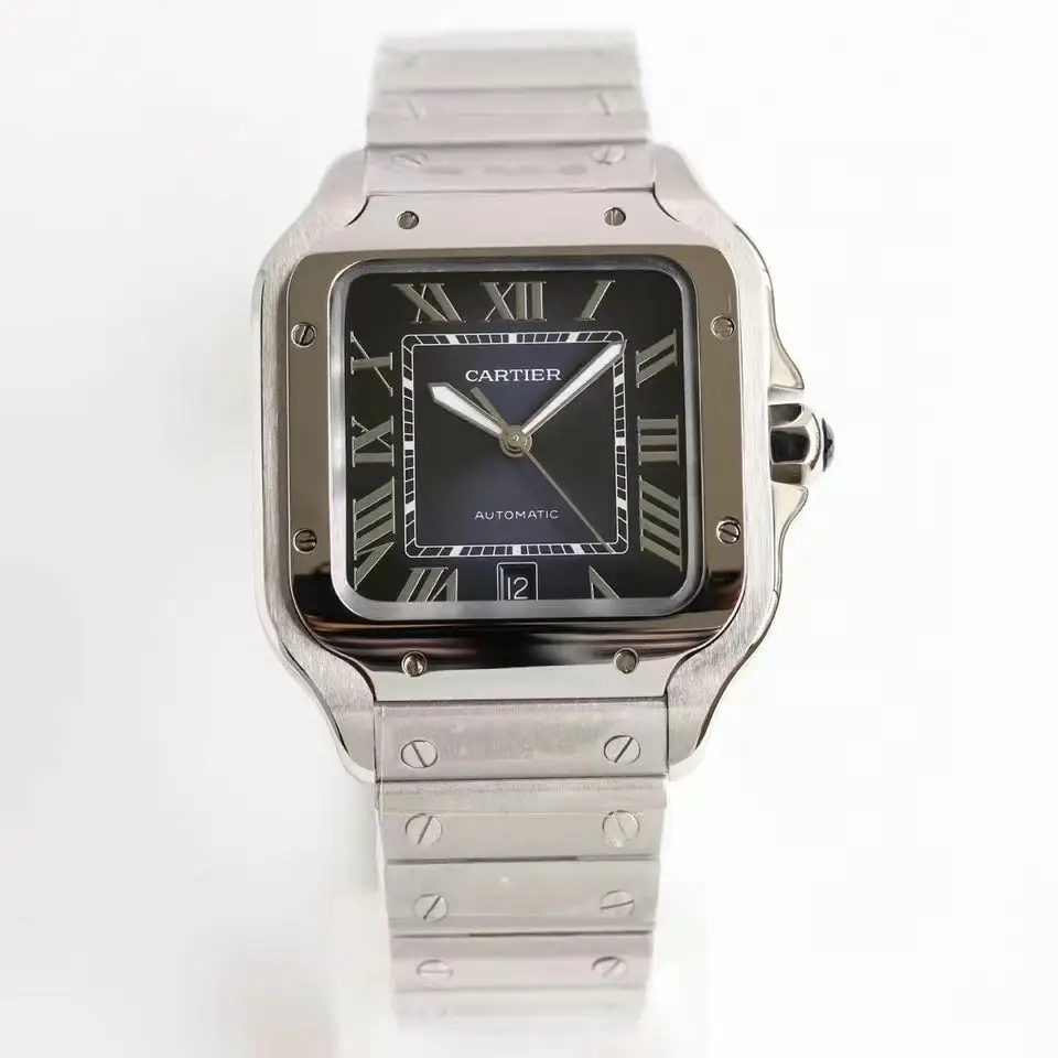 Cartier super clone Santos Black Dial Steel Bracelet Premium 40MM