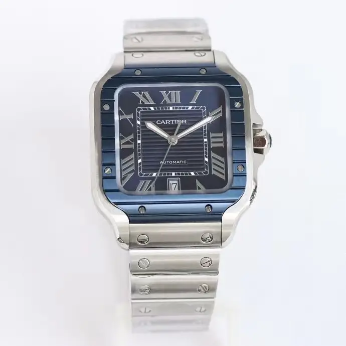 Cartier super clone Santos Blue Dial Blue Bezel Steel Bracelet 40MM Ultimate