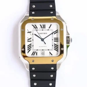 Cartier super clone Santos Two-Tone White Dial Black Rubber Strap 40MM Premium