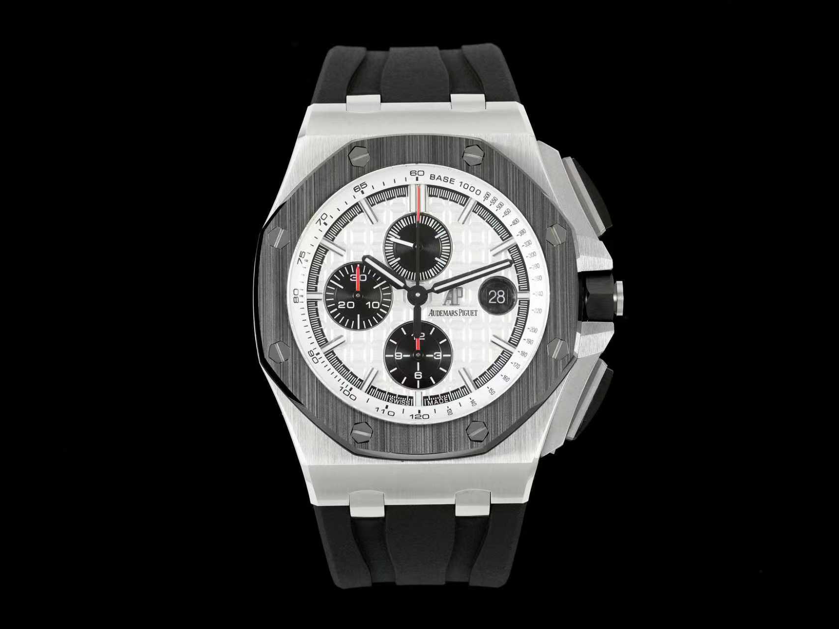 Audemars Piguet Royal Oak Offshore White Replica 44MM Black Rubber Strap Chronograph
