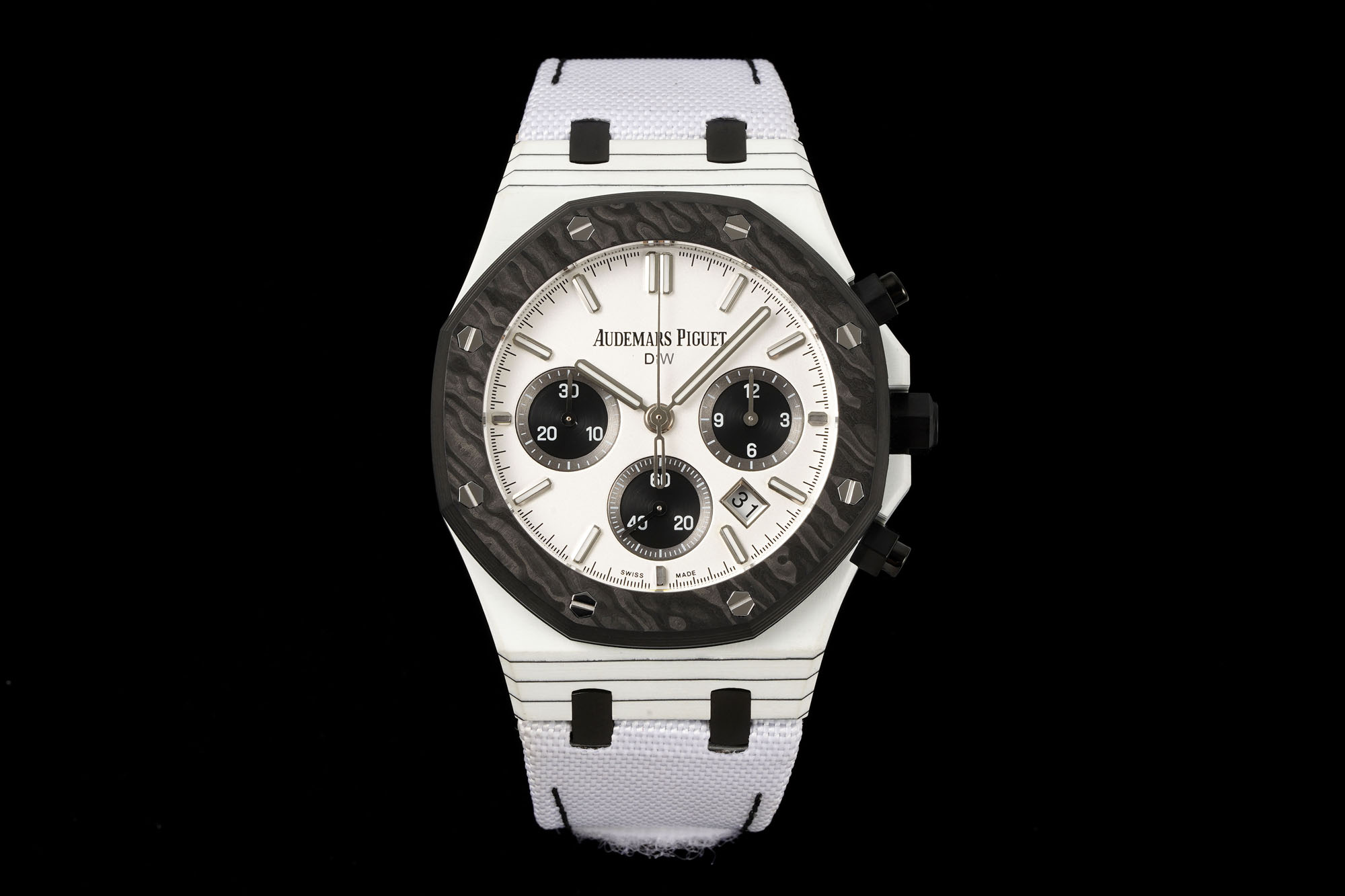 Audemars Piguet Replica Royal Oak Chronograph 42MM Premium Carbon Bezel White Strap Edition