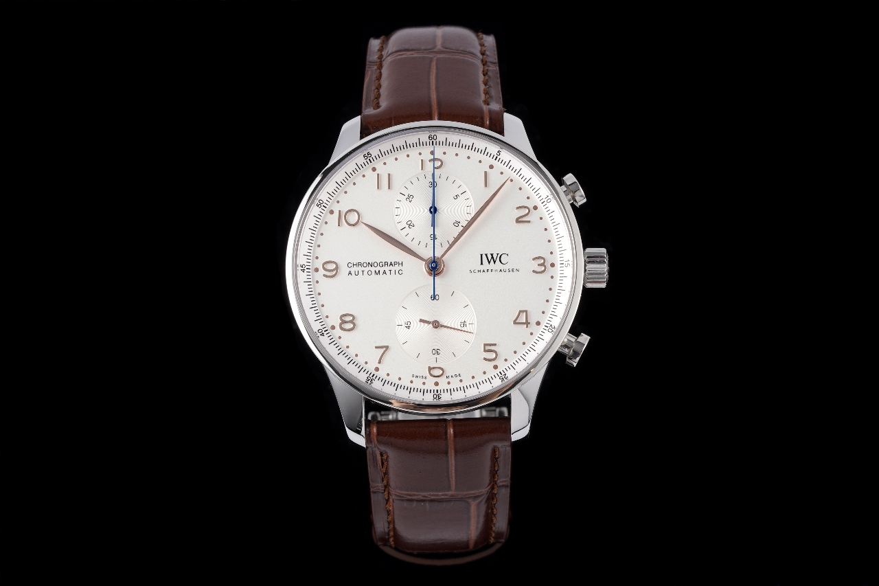 IWC Portugieser White Brown Replica 40MM Premium Chronograph Brown Leather Strap RG-IWC-PORTUGIESER-WHITE-BROWN-40