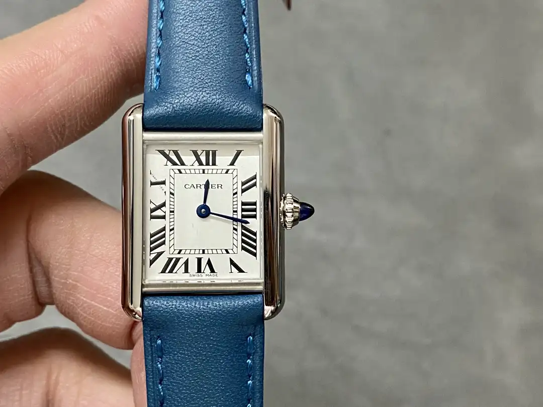 Cartier Tank Must Mini Quartz Watch 22MM Light White Dial Blue Leather Strap Premium Edition CAR-TANK-MUST-MINI-LBL-22