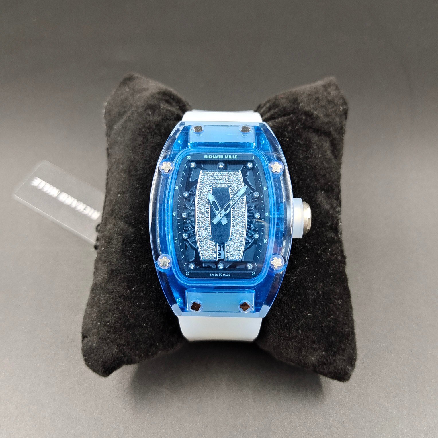 Richard Mille RM07-02 Gemset Sapphire Automatic Watch Blue Sapphire Case White Strap CRMA5 Movement Premium Edition RM-RM07-02-GS-BLU-WHT