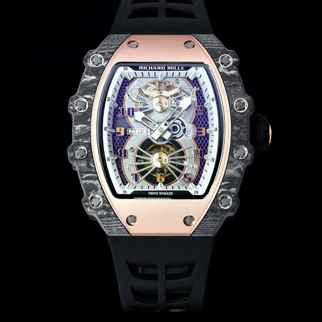 Richard Mille RM21-01 Automatic Skeleton Watch 40MM Black Carbon Fiber Case Aerospace Design Premium Edition RM-RM21-01-BLK-CARBON-SKL-40