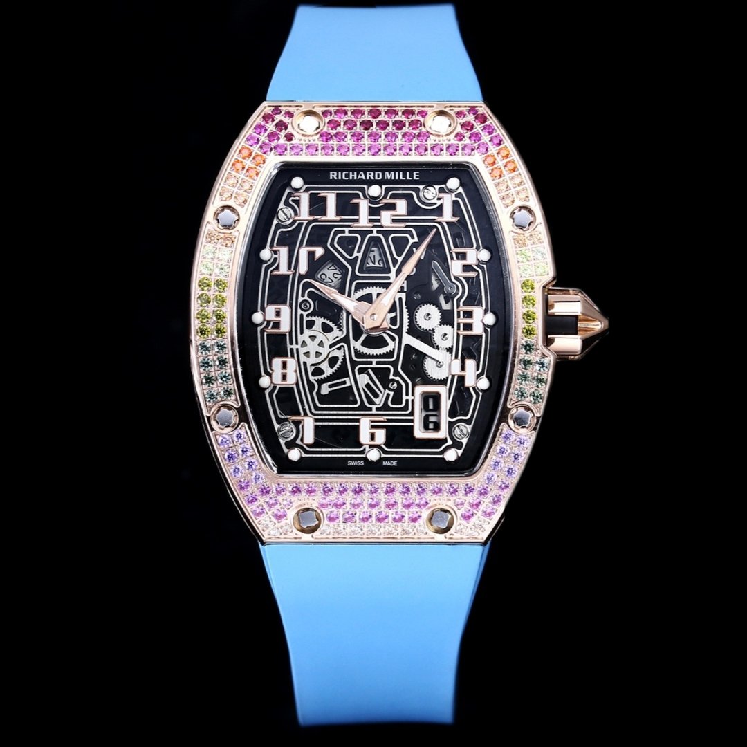 Richard Mille RM67-01 Automatic Ultra Thin Skeleton Watch 38/48MM Barrel Case Blue Strap Digital Hour Markers Premium Edition RM67-01-AU-BLU-SK48