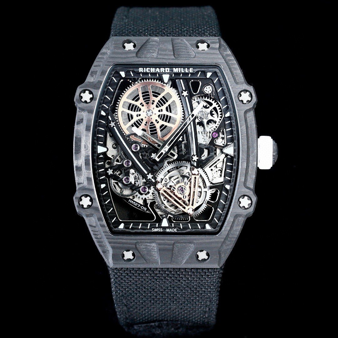 Richard Mille RM27-05 Rafael Nadal Flying Tourbillon Watch Carbon TPT Skeleton 38g Ultra Light Ultra Thin 9MM Premium Edition RM-RM27-05-RN-CF-FLY38