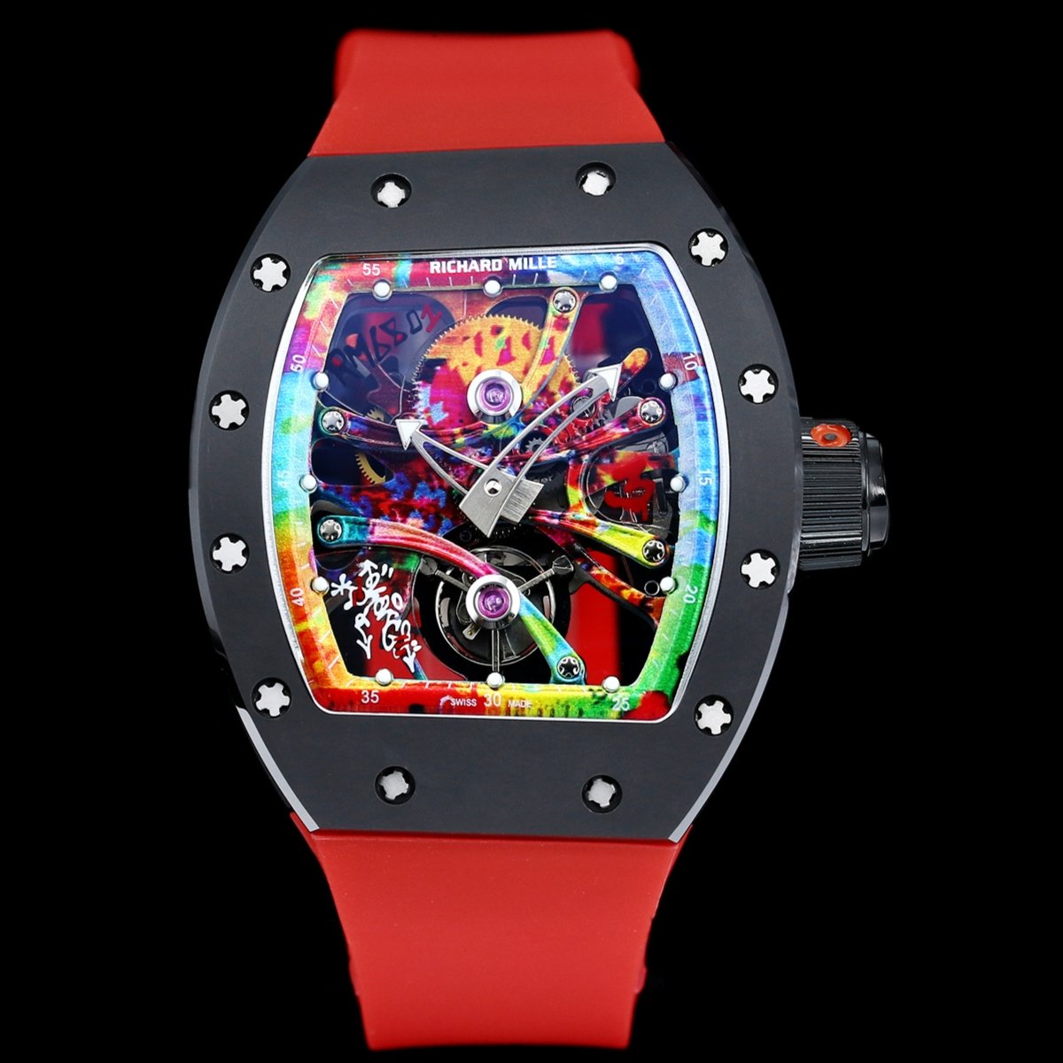 Richard Mille RM68-01 Cyril Phan Graffiti Master Edition Automatic Skeleton Watch Colorful Leather Strap Integrated Movement Premium Edition RM-RM68-01-CP-GRA-ART