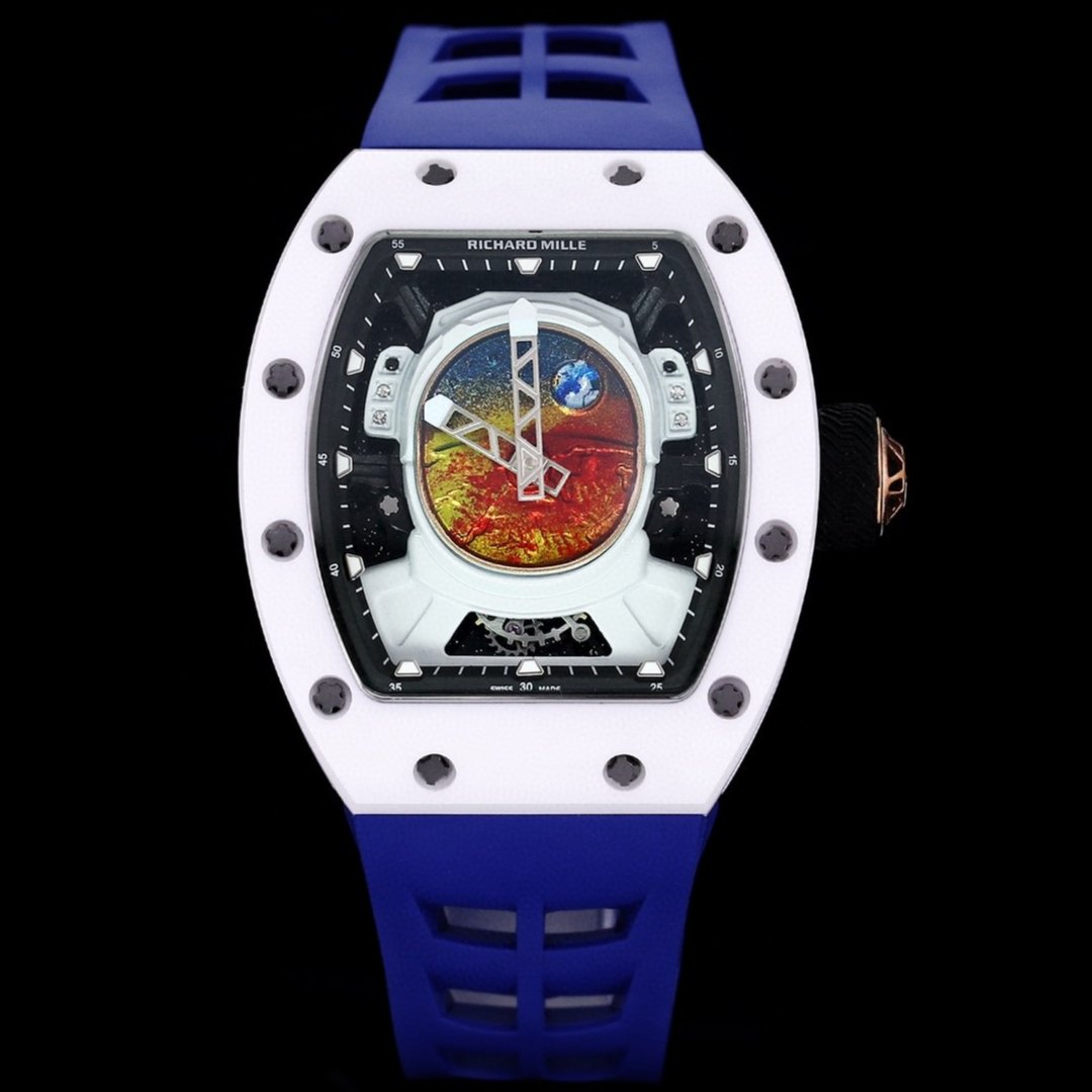 Richard Mille RM52-05 Pharrell Williams Mars Mission Watch White Case Blue Strap Premium Edition RM-RM52-05-PW-WHT-BLU