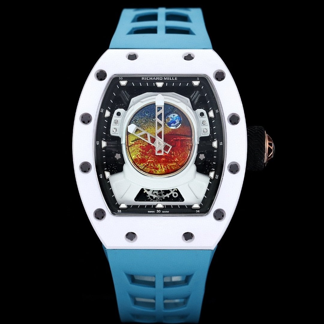 Richard Mille RM52-05 Pharrell Williams Mars Mission Watch White Case Blue Strap Premium Edition RM-RM52-05-PW-WHT-BLU-01
