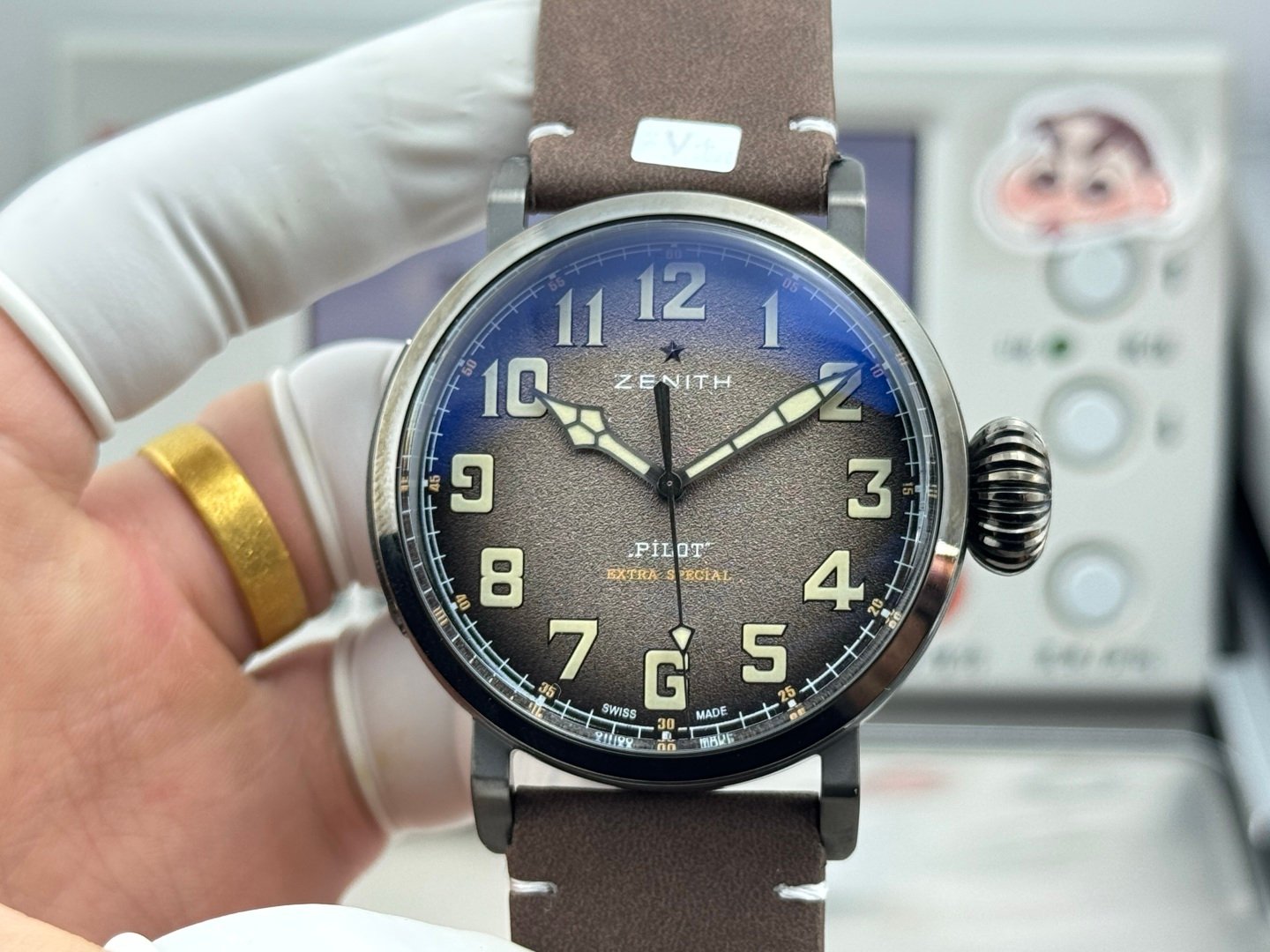 Zenith Pilot Automatic Watch 45MM Titanium Case Chocolate Brown Dial Steel Bezel Brown Leather Strap Premium Edition ZEN-PILOT-TI-CHBR-STEEL-45
