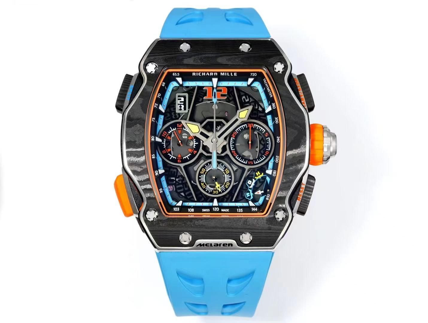 Richard Mille RM65-01 McLaren W1 Automatic Chronograph Watch Blue Strap Carbon TPT Titanium Skeleton Dial RMAC4 Movement Premium Edition RM65-01-MCL-W1-BLU