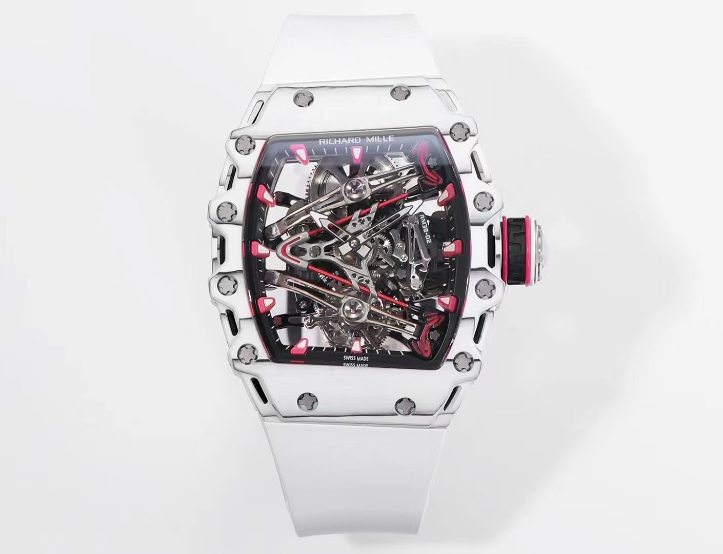 Richard Mille RM38-02 Tourbillon Bubba Watson Watch Pink Quartz Carbon Fiber Skeleton Dial Manual Winding Movement Premium Edition RM38-02-BW-PINK-TB