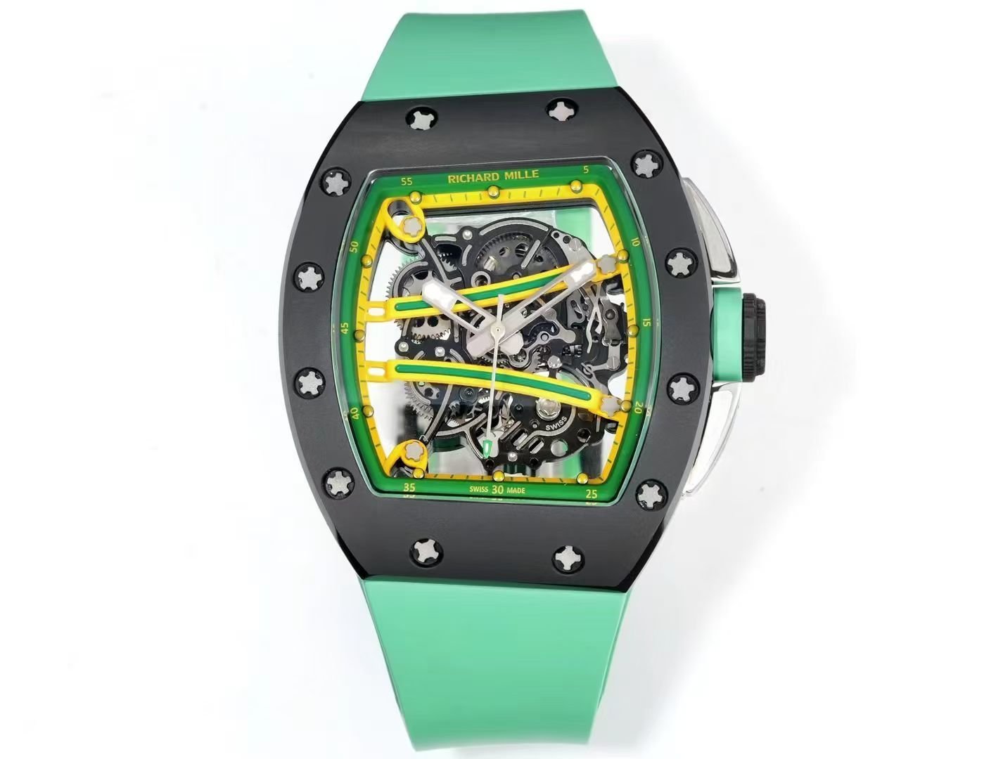 Richard Mille RM61-01 Watch Mint Green Strap TZP-N Zirconia Ceramic NTPT Carbon Fiber Skeleton Dial RMUL2 Manual Winding Movement Sports Edition RM61-01-MGS-TZP-RMUL2