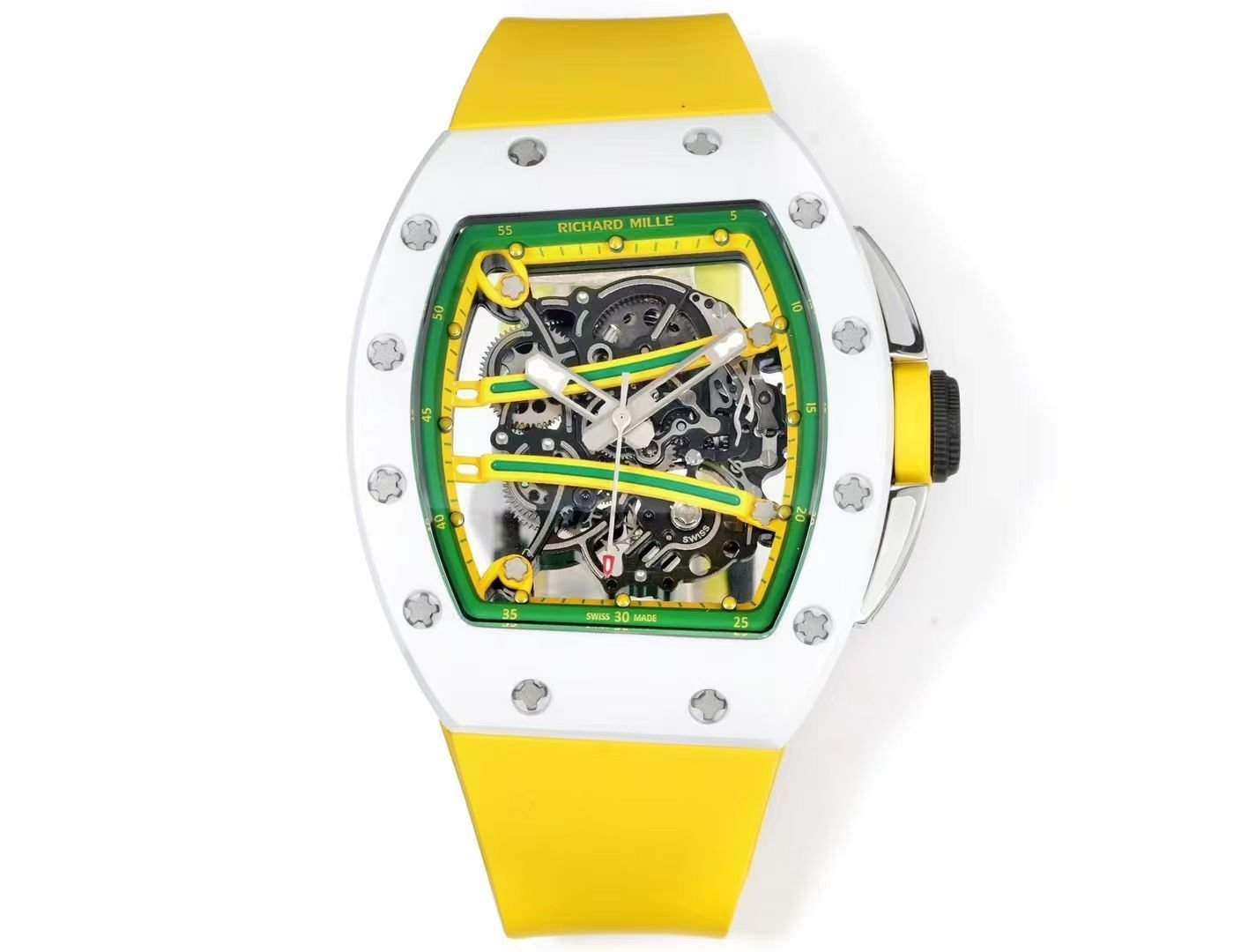 Richard Mille RM61-01 Watch Yellow Strap TZP-N Zirconia Ceramic NTPT Carbon Fiber Skeleton Dial RMUL2 Manual Winding Movement Suspended Bridge Sports Edition RM61-01-YLS-TZP-RMUL2