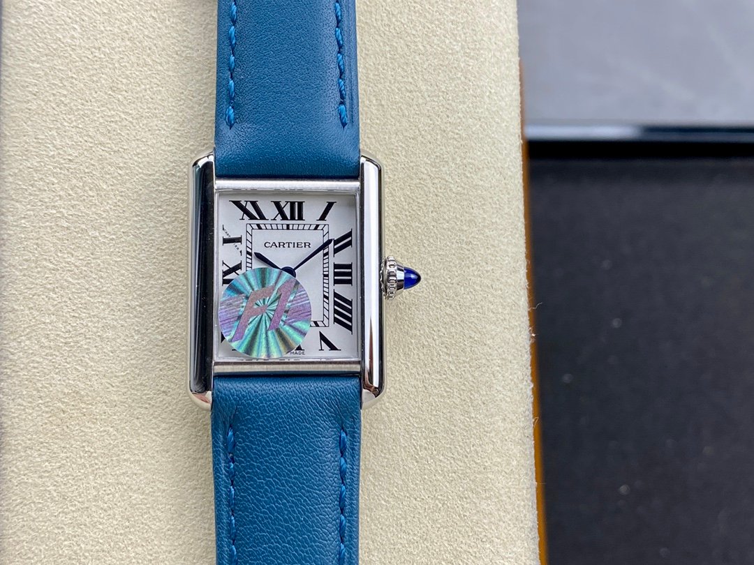 Cartier Tank Must Mini Quartz Watch 22MM Light Blue Dial Leather Strap Premium Edition CAR-TANK-MUST-MINI-LBL-22