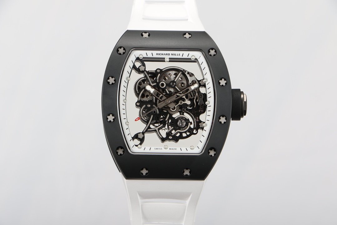 Richard Mille RM055 Ceramic Watch White Black Ceramic Automatic Mechanical Luxury Sports Edition RM055-CER-2T
