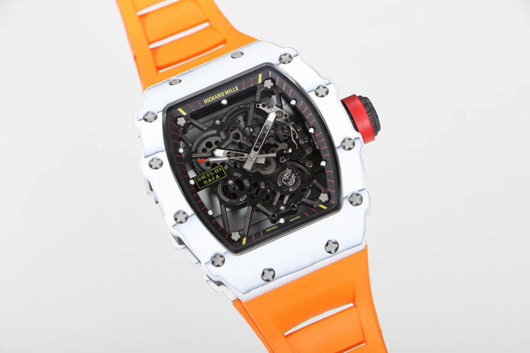 Richard Mille RM35-01 NTPT Carbon Fiber RMUL3 White Case Orange Strap Watch RM35-01-WCASE-ORSTR