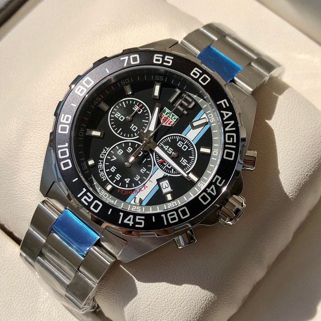 TAG Heuer Formula 1 Fangio Limited Edition Quartz Chronograph Watch 43MM Stainless Steel Bracelet Sapphire Crystal Premium Edition TAG-F1-FANGIO-SS-43