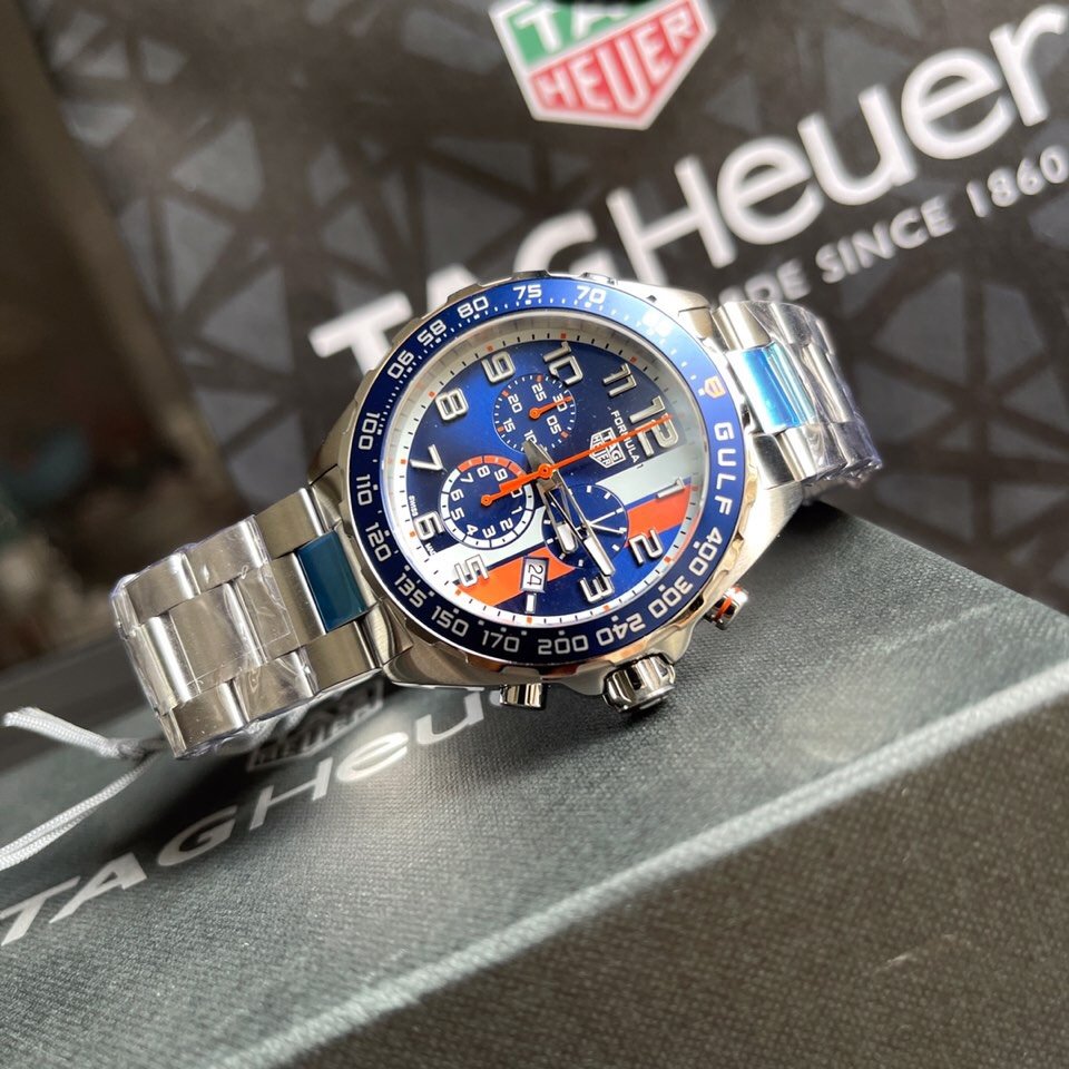 TAG Heuer Formula 1 Gulf Special Edition Quartz Chronograph Watch 43MM Stainless Steel Bracelet Premium Edition TAG-F1-GULF-SS-43