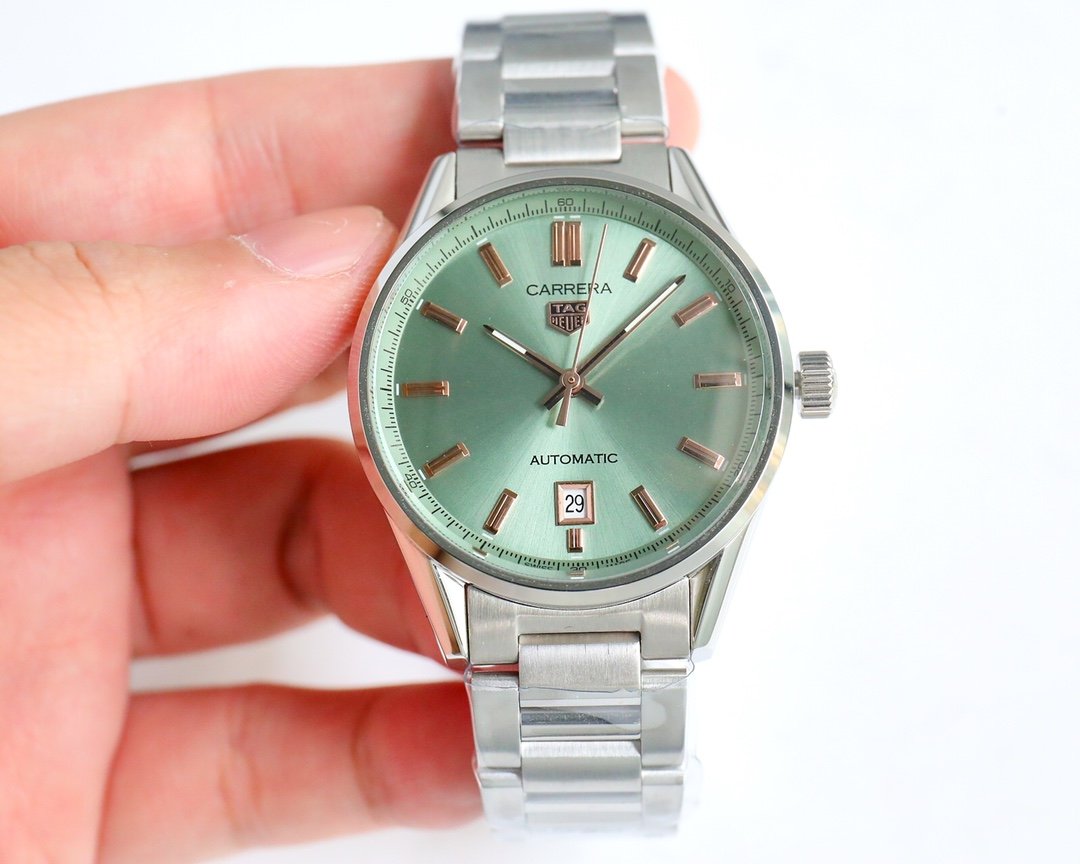 TAG Heuer Carrera  Automatic Calendar Watch 39MM Turquoise Green Dial Stainless Steel Bracelet Premium Edition