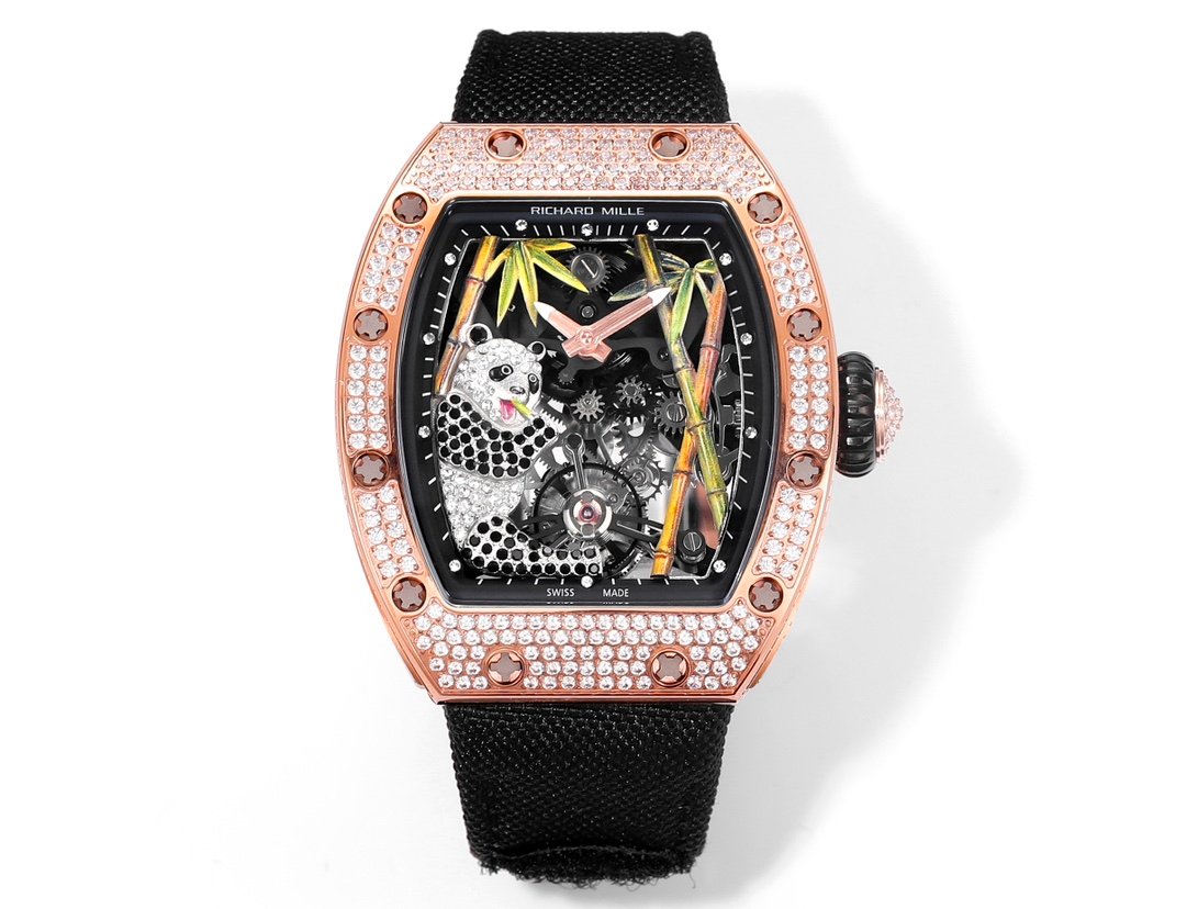 Richard Mille RM26-01 Panda Tourbillon Watch Full Diamond Set White Gold Panda Art Dial Bamboo Theme Mechanical Luxury Edition RM26-01-PND-FDM