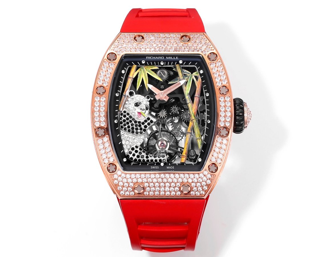 Richard Mille RM26-01 Panda Tourbillon Watch Diamond Set 18K White Gold Panda Bamboo Art Dial Mechanical Luxury Edition RM26-01-PND-WGA