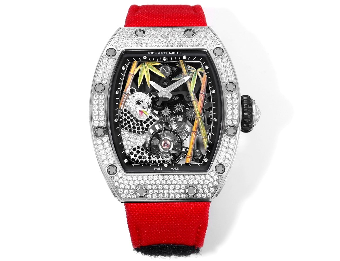 Richard Mille RM26-01 Panda Tourbillon Watch Full Diamond Set Panda Art Dial 18K White Gold Bamboo Mechanical Masterpiece RM26-01-PND-DIA