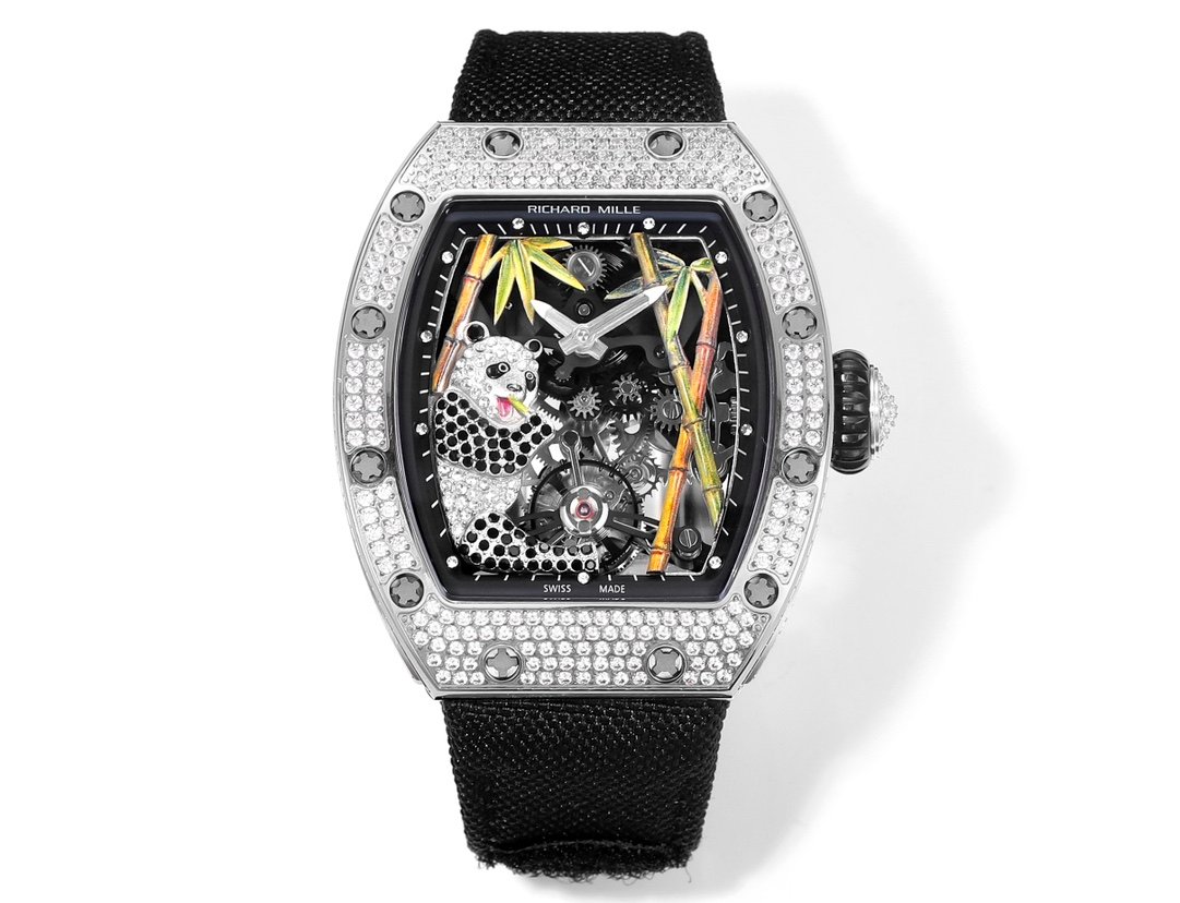 Richard Mille RM26-01 Panda Tourbillon Watch National Treasure Panda Full Diamond Skeleton Dial 18K White Gold Art Mechanical Edition RM26-01-PND-NTG