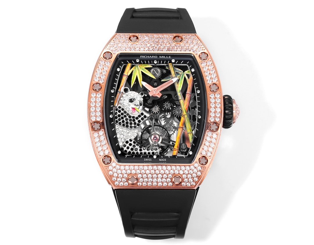 Richard Mille RM26-01 Panda Tourbillon Watch Diamond Set National Treasure Panda Bamboo Art Dial Mechanical Luxury Edition RM26-01-PND-BAM