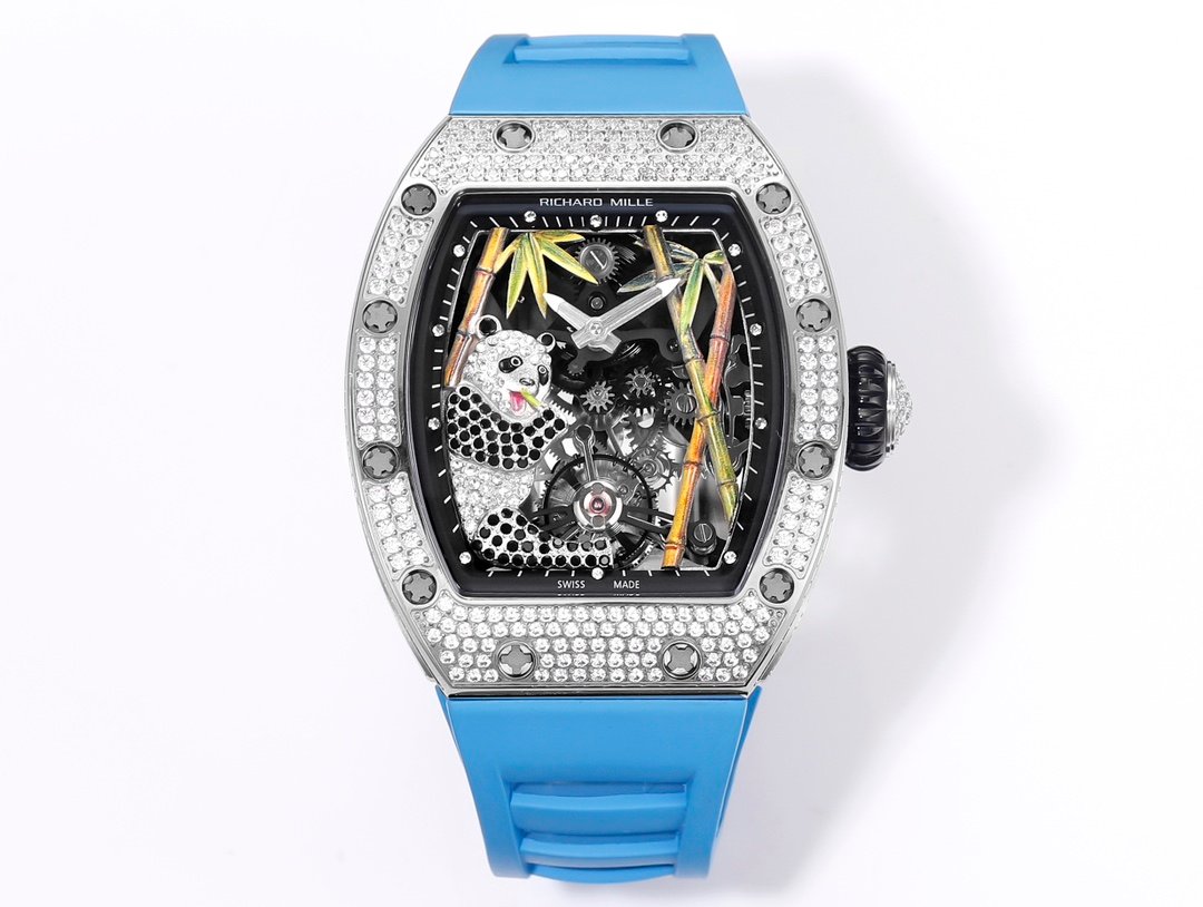 Richard Mille RM26-01 Panda Tourbillon Watch Full Diamond National Treasure Panda Skeleton Dial 18K White Gold Mechanical Art Edition RM26-01-PND-SKL