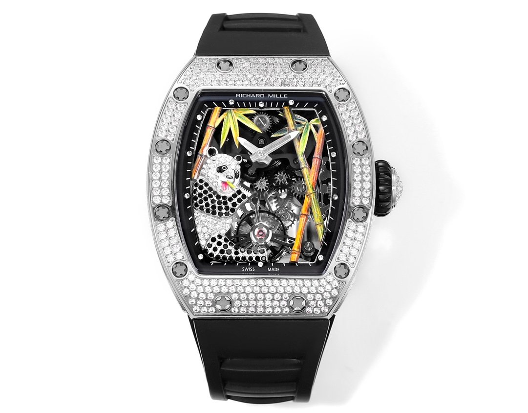 Richard Mille RM26-01 Panda Tourbillon Watch Diamond Set Giant Panda Bamboo Forest Art Dial 18K White Gold Mechanical Luxury Edition RM26-01-PND-ART