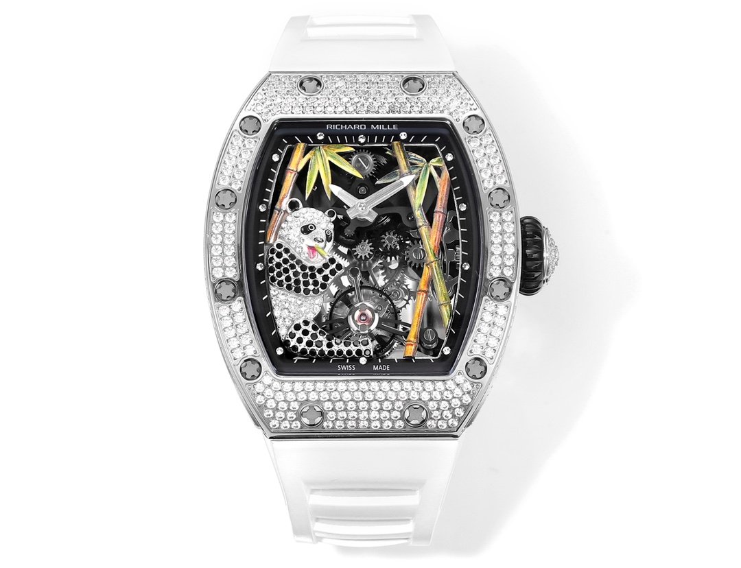 Richard Mille RM26-01 Panda Tourbillon Watch Full Diamond Giant Panda Bamboo Art 18K White Gold Mechanical Luxury EditionRM26-01-PND-WHT