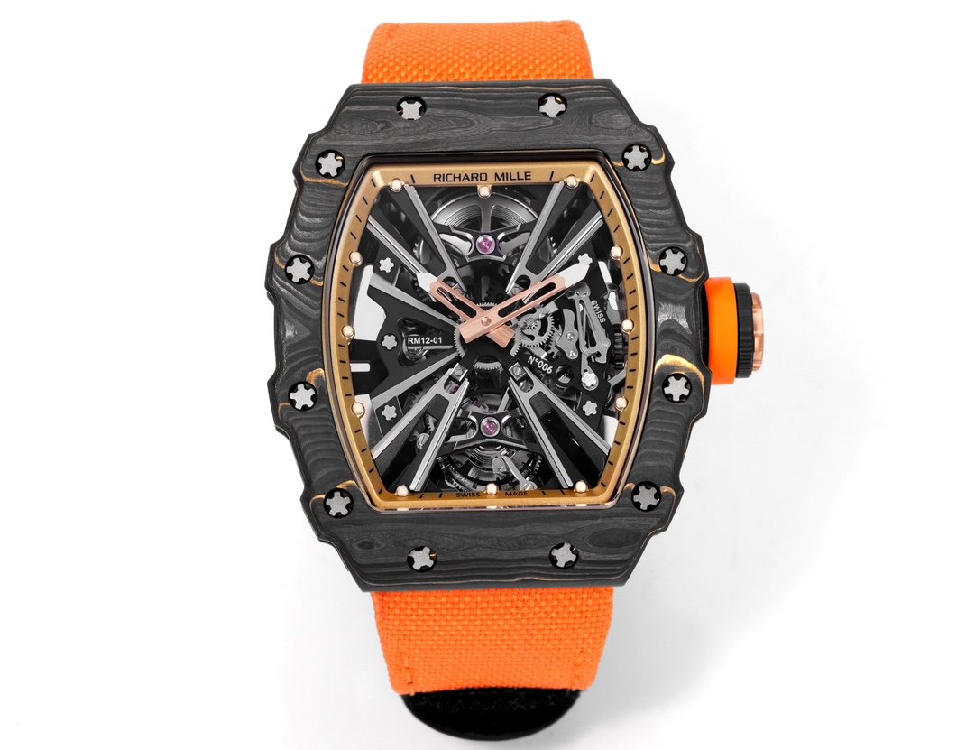 Richard Mille RM12-01 Gold Carbon TPT Tourbillon Red Strap Watch
