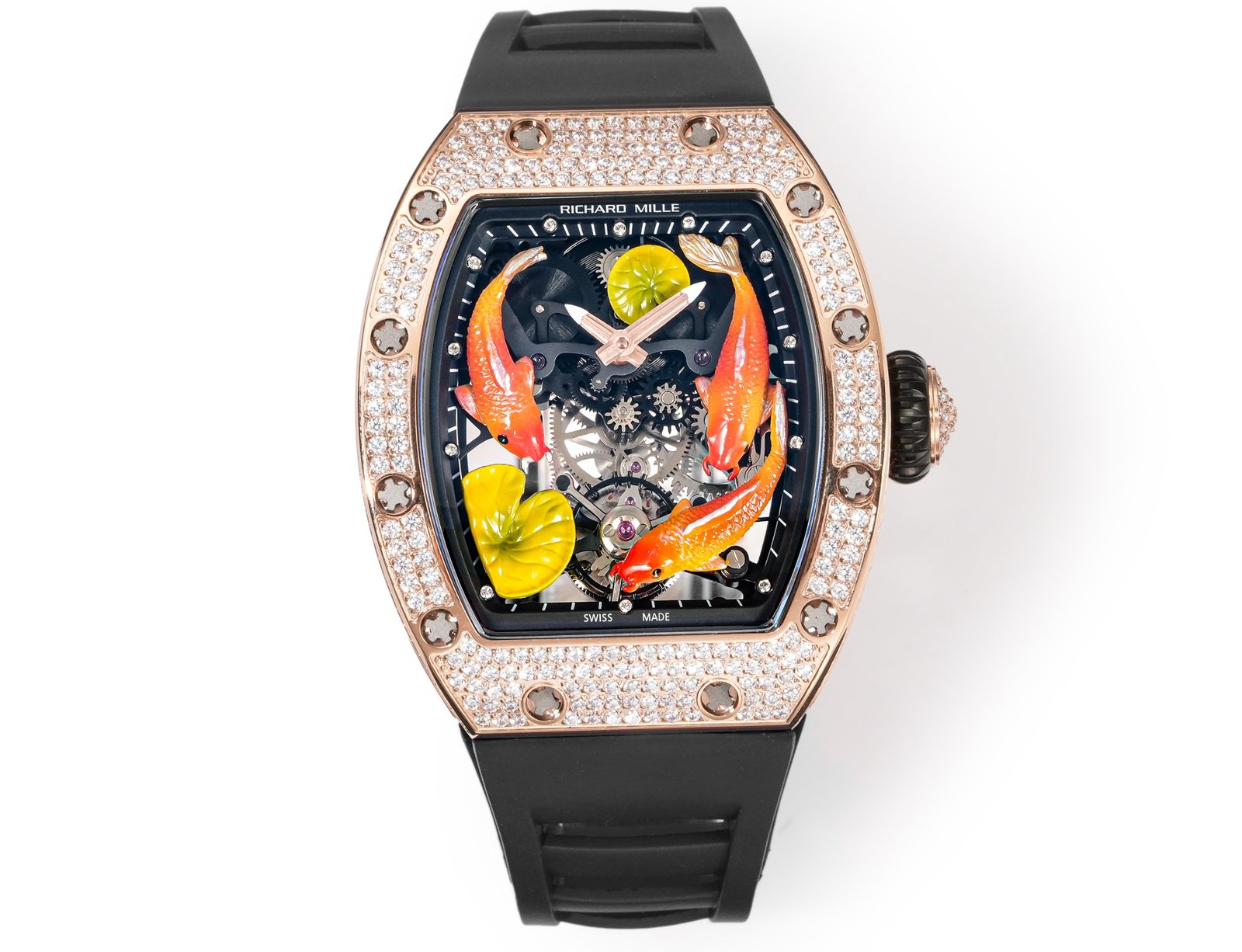 Richard Mille RM S10 Koi Tourbillon Red Gold Diamond Black Strap Watch RMS10-KOI-BK