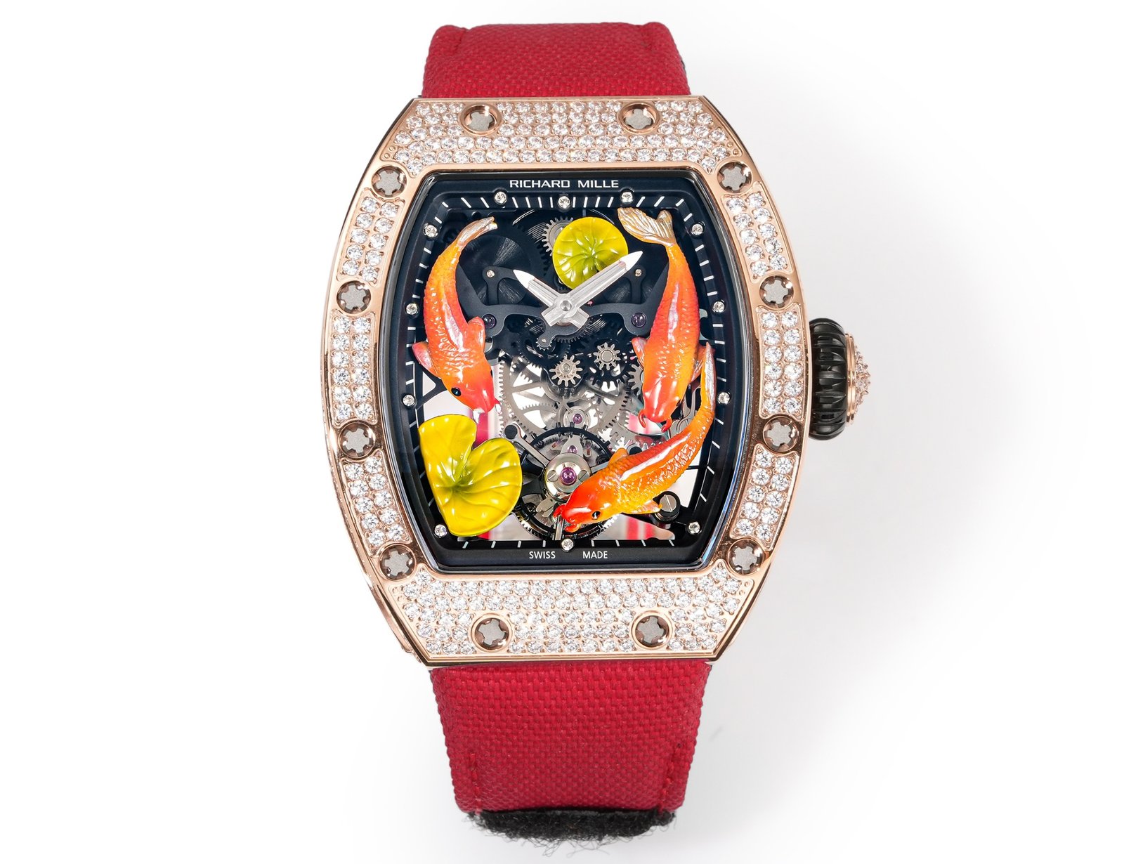 Richard Mille RM S10 Koi Tourbillon Red Gold Diamond Red Strap Watch RMS10-KOI-RD-03