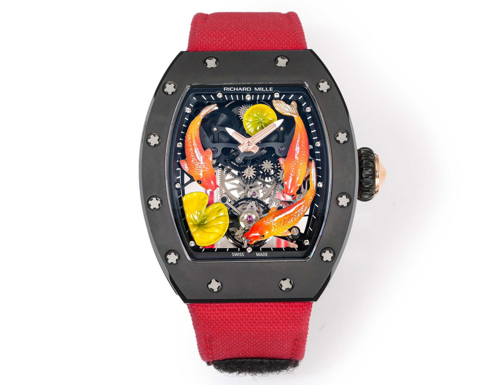 Richard Mille RM S10 Koi Tourbillon Watch Red Gold Diamond Koi Oriental Art Skeleton Dial Mechanical Luxury TimepieceRM-S10-KOI-DGT-LUX