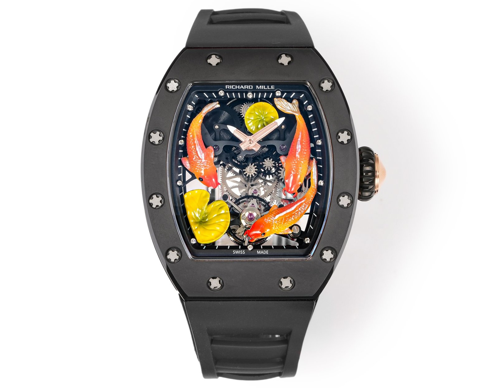 Richard Mille RM S10 Koi Tourbillon Watch Red Gold Diamond Koi Lotus Art Dial Flying Tourbillon Mechanical Luxury Edition RM-S10-KOI-RGD-LOT