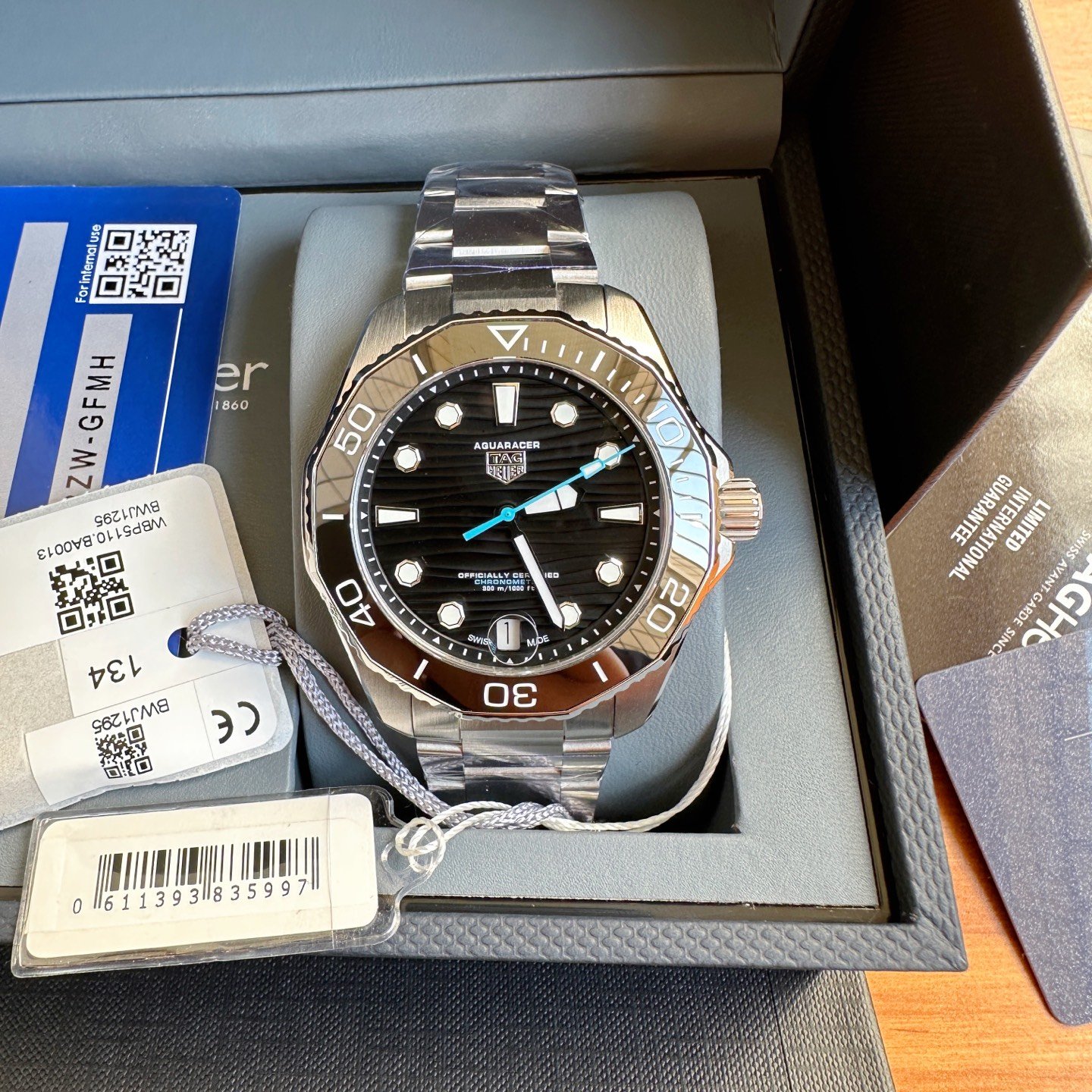 TAG Heuer Aquaracer Automatic Watch 43MM Deep Blue Wave Dial Ceramic Bezel Stainless Steel Bracelet Premium Edition TAG-AQUA-WAVE-DBLU-43