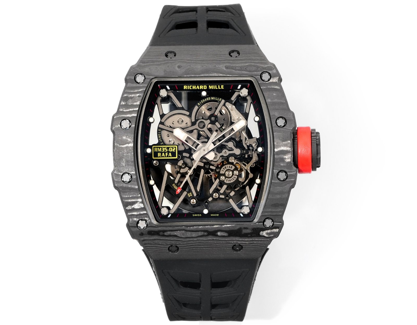 Richard Mille RM35-02 Rafael Nadal Automatic Skeleton Watch NTPT Carbon Fiber Black Red Track Dial RMAL1 Movement Premium Edition RM35-02-RN-CARB-SK55