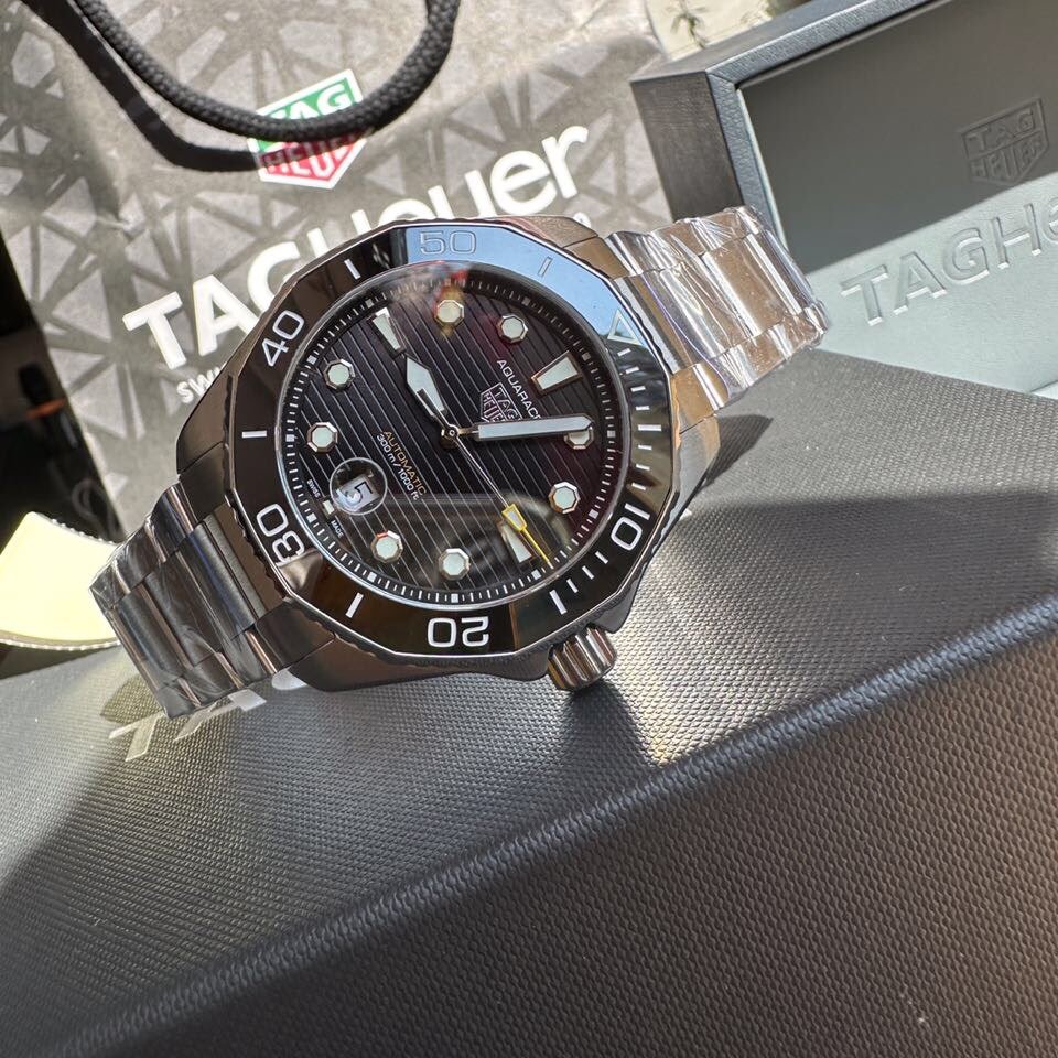 TAG Heuer Aquaracer Nightdiver Automatic Watch 43MM DLC Black Ceramic Bezel Premium Edition TAG-AQUA-ND-BLK-43
