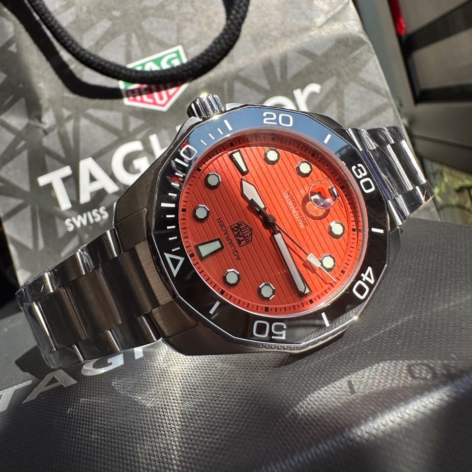TAG Heuer Aquaracer Nightdiver Automatic Watch 43MM DLC Orange Dial Black Ceramic Bezel Premium Edition TAG-AQUA-ND-ORG-43