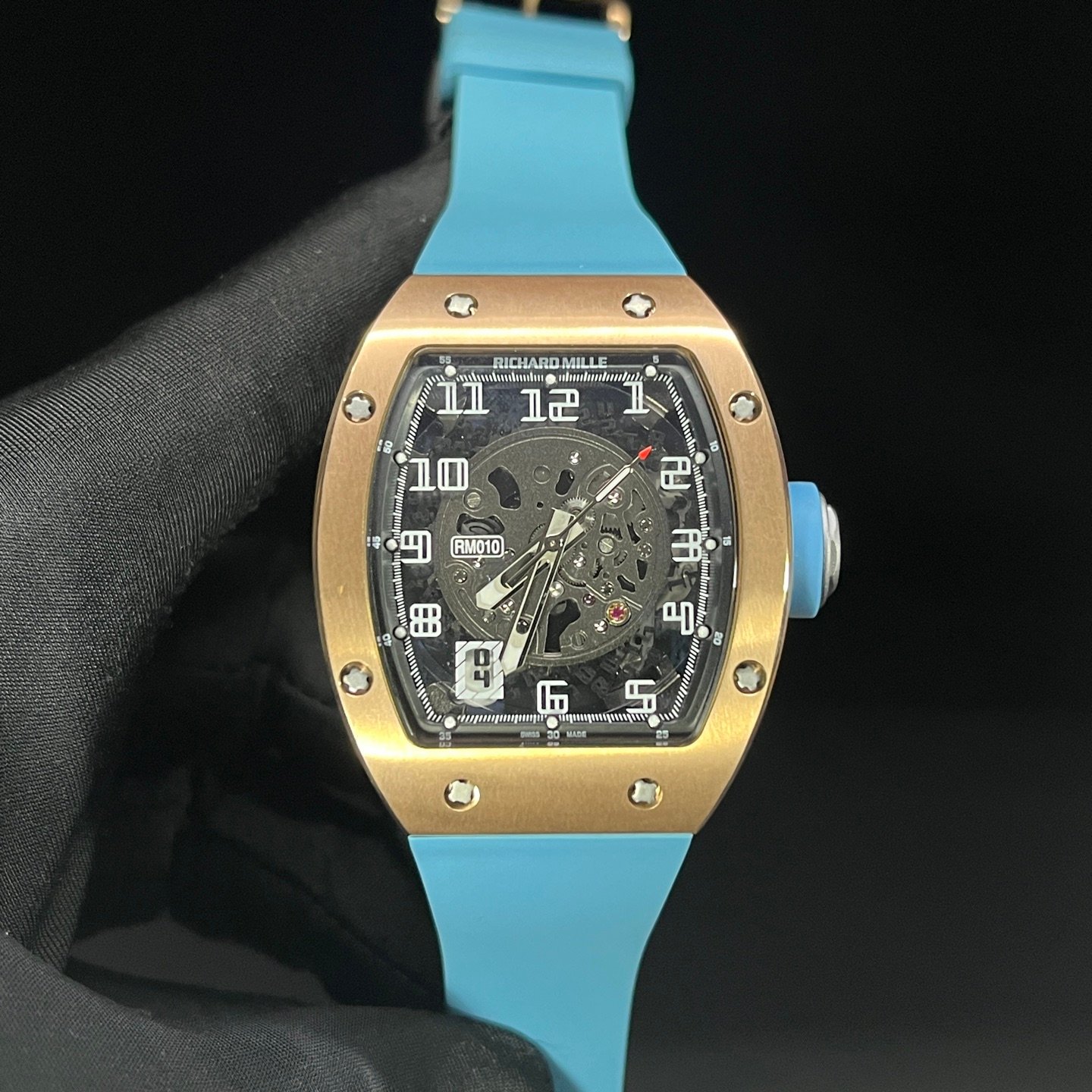 Richard Mille RM010 Titanium Skeleton Automatic Light Blue Strap Watch