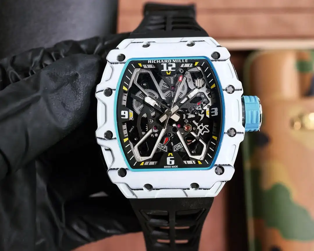 Richard Mille RM035-03 Carbon Fiber Series  White Case Black Strap Sapphire Crystal