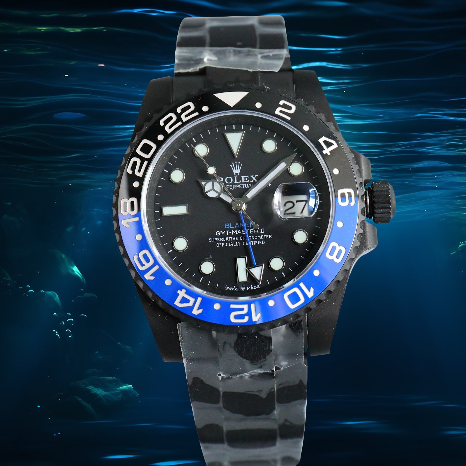 Rolex GMT-Master II Blaken Custom Black DLC Stainless Steel Black Dial