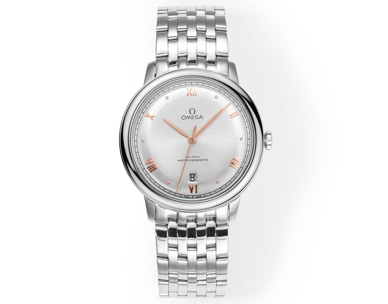 Omega RW8 Disc Flying Elegance 8800 Observatory Silver Dial Stainless Steel Bracelet Rose Gold Hands 40mm OMEGA-RW8-DISC-FLY-SLV40-SS-RG